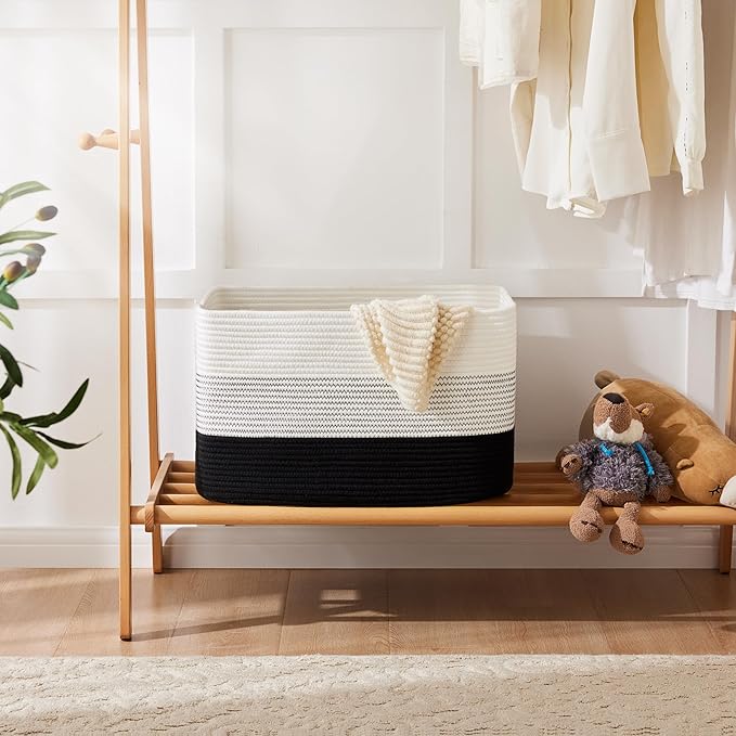 Blanket Basket,Rectangle Woven Baskets for Storage,65L Laundry Basket for Decorative Nursery Blanket,Toys,Dirty Clothes and Magazine in Shelves,Baby Room,and Living Room