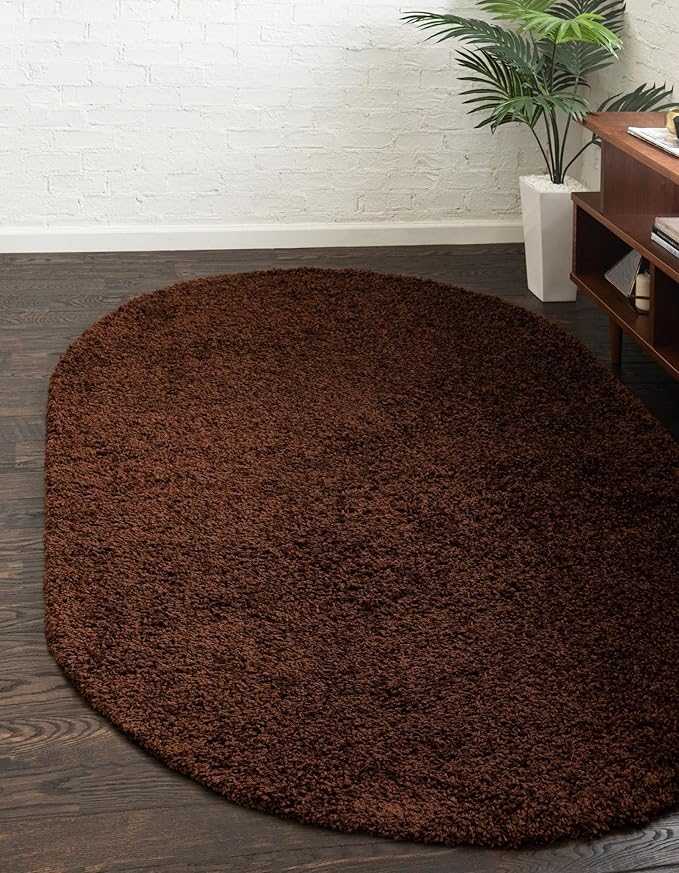 Unique Loom Solid Shag Collection Area Rug (3' 3" x 5' 3" Oval, Chocolate Brown)