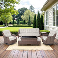 Belord 7 Piece Patio Furniture Set - High Back Swivel Rocker Glider Outdoor Chairs with 3-Seat Sofa and Ottoman, All-Weather Removable 6" Blue Cushion for Patio Conversation and Family Reunion