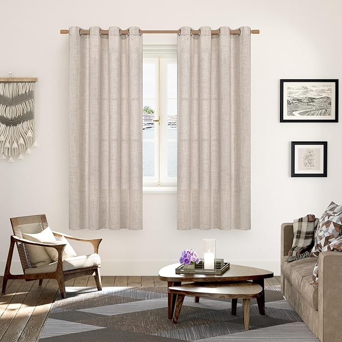 YoungsTex Natural Linen Curtains 78 Inch Length for Living Room, Light Filtering Semi Sheer Window Drapes with Bronze Grommet Privacy for Bedroom Farmhouse Decorative, 52 x 78 Inch, 2 Panels