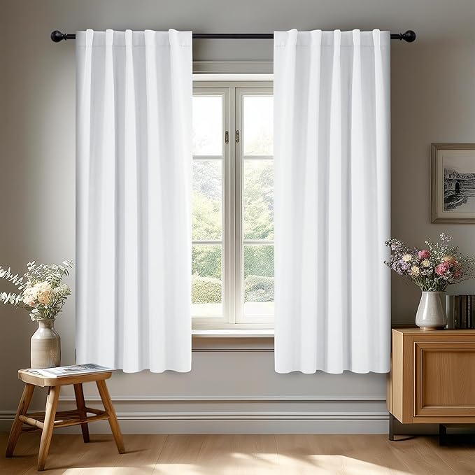 Deconovo Blackout Curtains, Thermal Insulated, W42 x L54 2 Panels, Back Tab, Machine Washable, Room-Darkening Drapes for Bedroom/Living Room Pure White