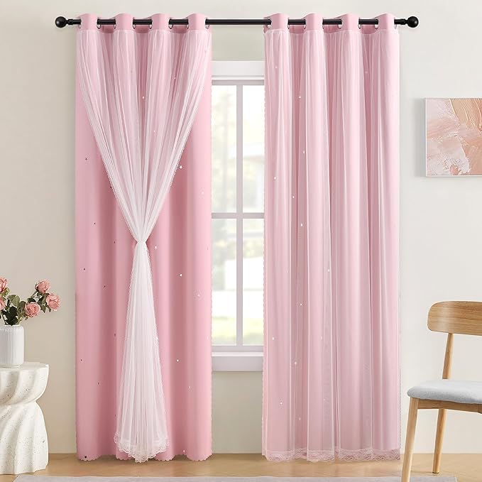 XiDi Pink Curtains for Bedroom, Girls Room Blackout Curtains, Kids Room Darkening Curtains, Light Pink Decor, 1 Panel Light Pink/34/84/1