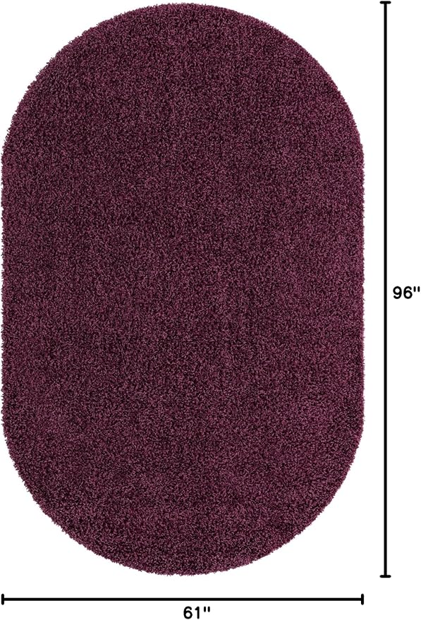 Unique Loom Solid Shag Collection Area Rug (5' 1" x 8' Oval, Eggplant Purple)
