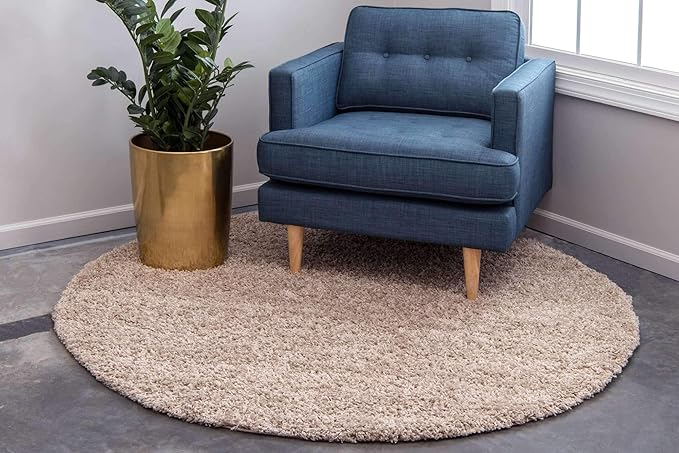 Unique Loom Solid Shag Collection Area Rug (7' 10" Round, Taupe)