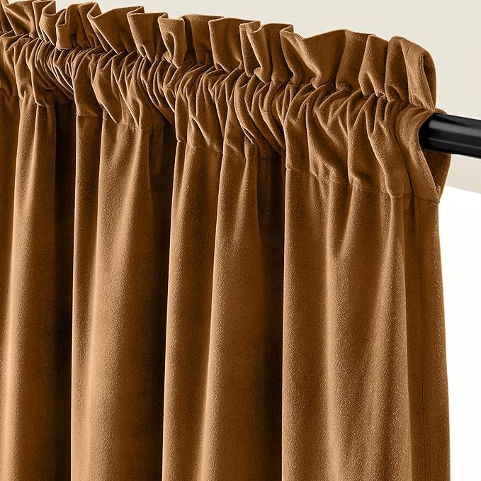Lazzzy Velvet Blackout Curtains Thermal Insulated Room Window Drapes Super Soft Luxury Curtains for Living Room Bedroom Rod Pocket 2 Panels, Gold Brown, 42" W x 84" L