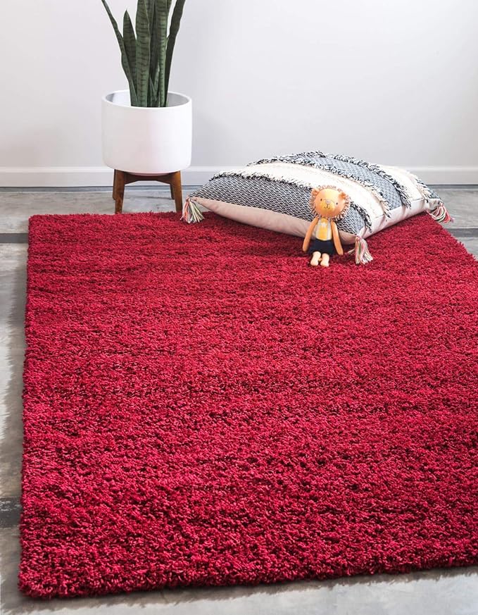 Unique Loom Solid Shag Collection Area Rug (8' x 11' Rectangle, Cherry Red)