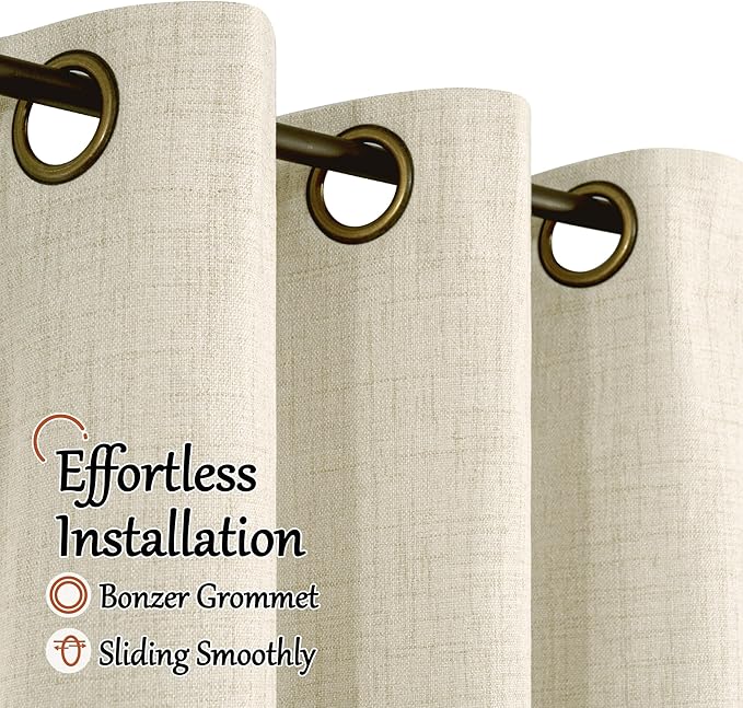 Linen Blackout Curtains for Living Room Narrow Window, Thermal Insulated Complete Light Blocking Privacy Soundproof Small Curtains for Bedroom, Each 38 Inch Wide 80 Inch Length 2 Panels, Natural