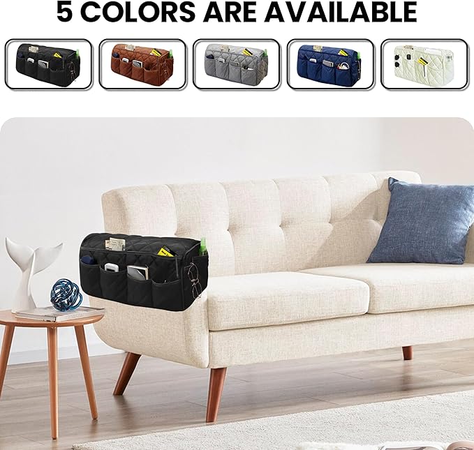 MEHIDFY Armchair Caddy, Waterproof Sofa Armrest Organizer, Non Slip Recliner Organizer, Remote Holder for Recline, Recliner Caddy with 14 Pockets Storage for TV Remote, Phone, Magazine (Black)