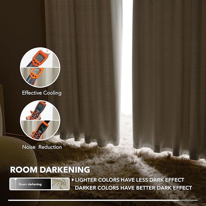 Deconovo Blackout Curtains, Thermal Insulated, W52 x L45 2 Panels, Back Tab, Machine Washable, Room-Darkening Drapes for Bedroom/Living Room Light Beige