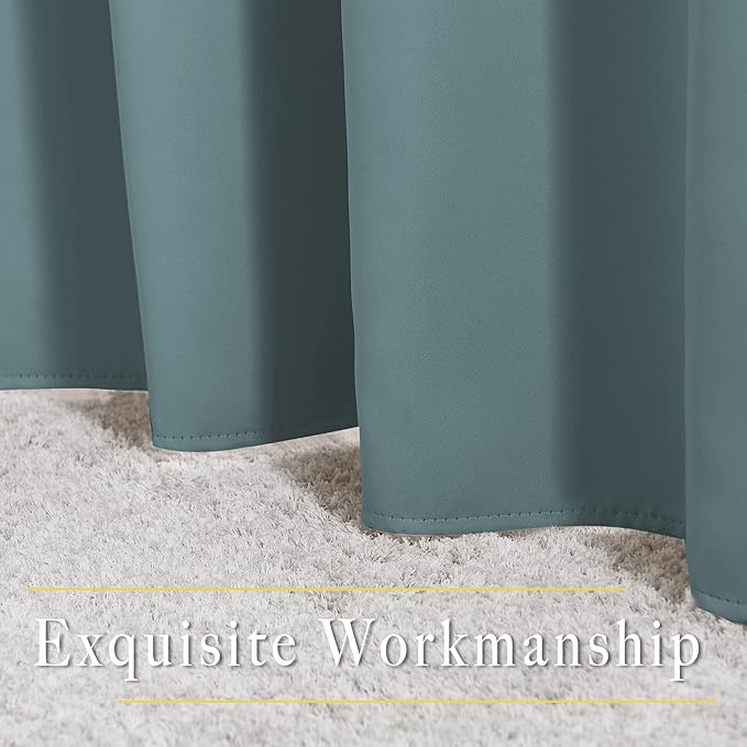 NICETOWN Blackout Curtains 63 Length - Grommet Window Treatment Thermal Insulated Solid Room Darkening Drapes for Living Room, Greyish Blue, 2 Panels, W52 x L63