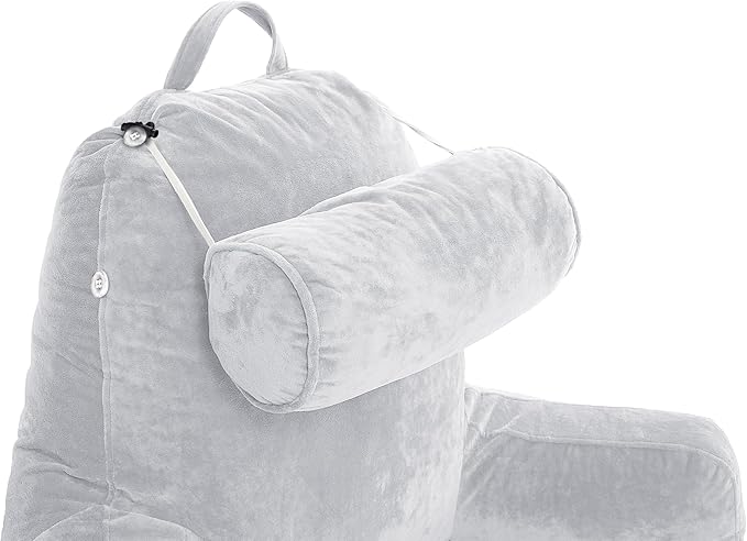 Husband Pillow XXL – Reading Pillow Bed Chair with Arms & Back Support – Light Grey - Back Pillow for Beds Sitting Up – Bed Rest Arm Pillow – Comfy Reading Pillow for Adults