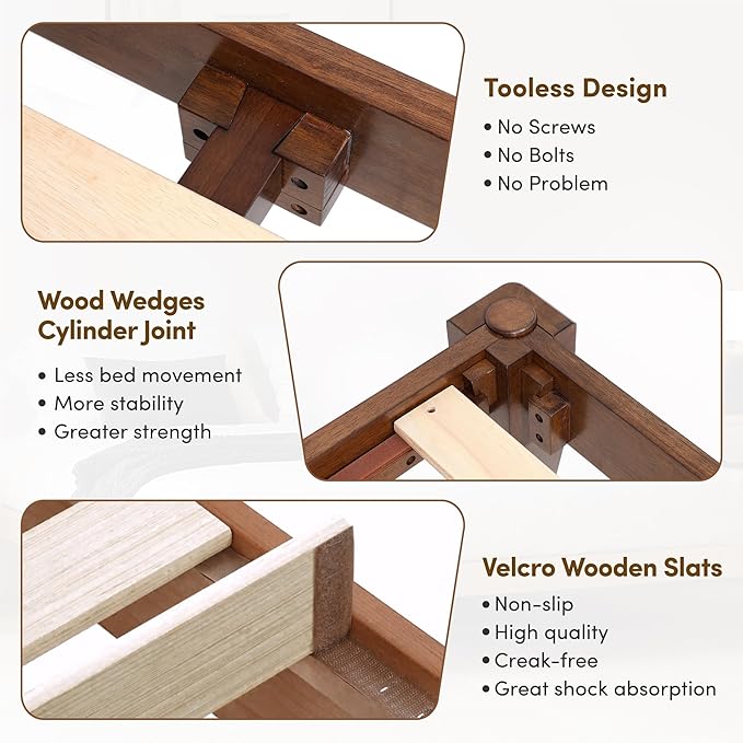 Thor Bed Frame Full - Solid Wood Platform Bed - Japanese Joinery Bed Frame - Wood Slat Support - No Box Spring Needed - Easy Assembly - Minimalist & Modern Style (Walnut)