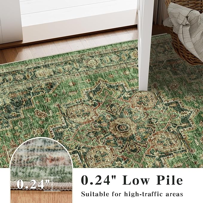 2x6 Vintage Runner Rug Low Pile Runners Non-Slip Machine Washable Rug Retro Distressed Print Lightweight Carpet for Hallway Kitchen Living Room Bedroom Laundry Room