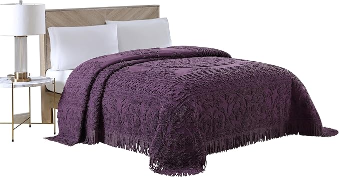 Beatrice Home Fashions Medallion Chenille Bedspread, Queen, Eggplant