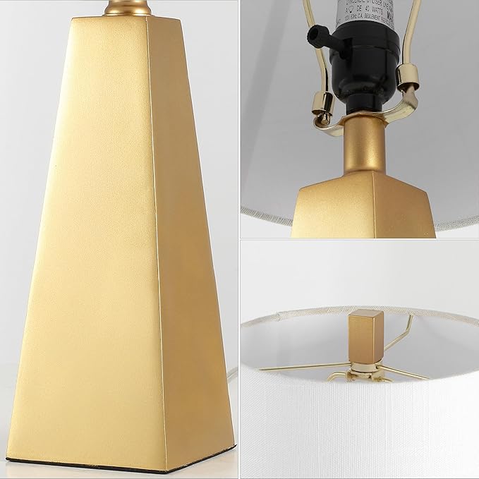 JONATHAN Y JYL1038A 20.5" Modern Glam Gold Table Lamp, Contemporary Geometric Resin Bedside Nightstand Lamp for Living Room, Bedroom, Office, End Table with White Linen Shade (LED Bulb Included)