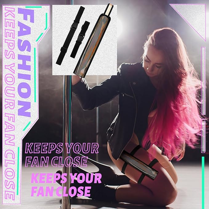 Summer Rave Fan Thigh Holster Rave Fan Holder Folding Hand Pouch Foldable Sleeves with Waist Belt for Thigh Party