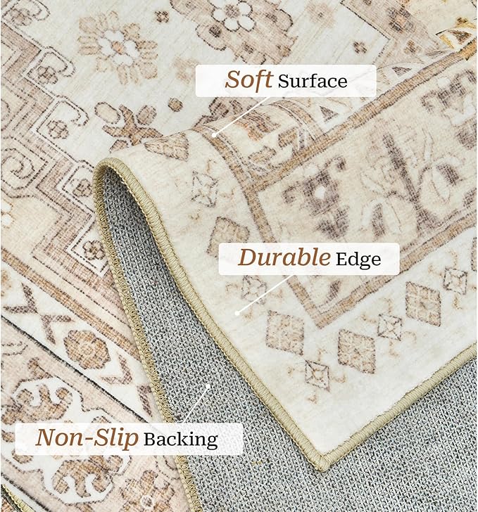 zesthome Washable Runner Rug 2.5x8 - Stain Resistant Entryway Rug,Ultra-Thin Kitchen Rugs, Anti Slip Backing Runner Rugs for Entrance Laundry Room Indoor Hallway (Cream/Beige,2.5'x8')