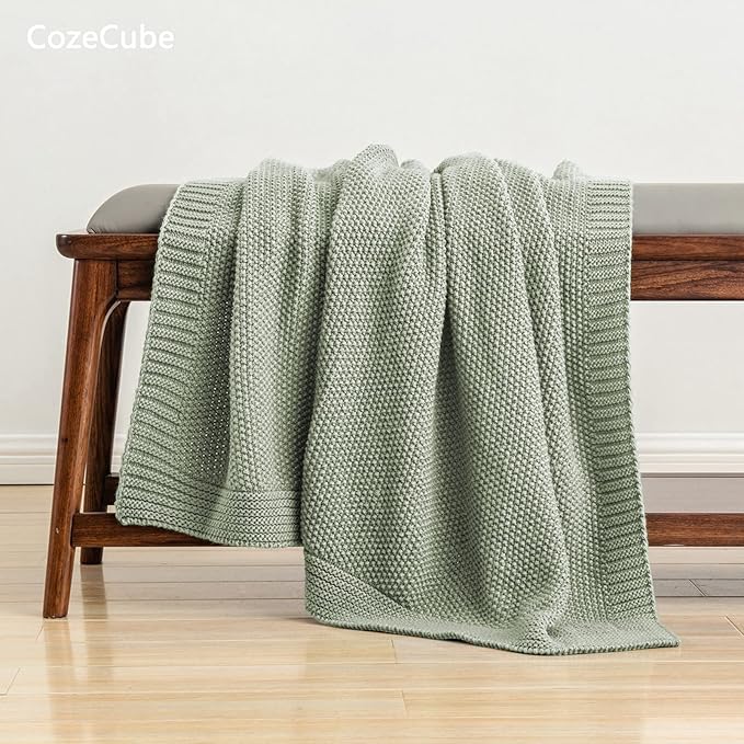 CozeCube Sage Green Throw Blanket for Couch, Soft Cozy Cable Knit Throw for Bed Sofa Living Room, Lightweight Warm Decorative Farmhouse Christmas Blanket, 60"x80", Sage Green