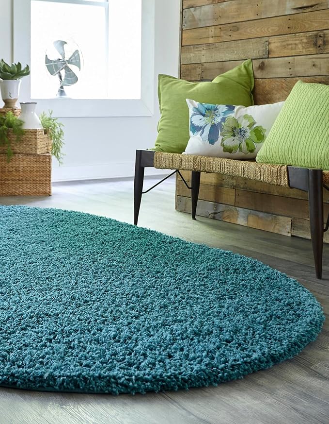 Unique Loom Solid Shag Collection Area Rug (3' 3" x 5' 3" Oval, Deep Aqua Blue)