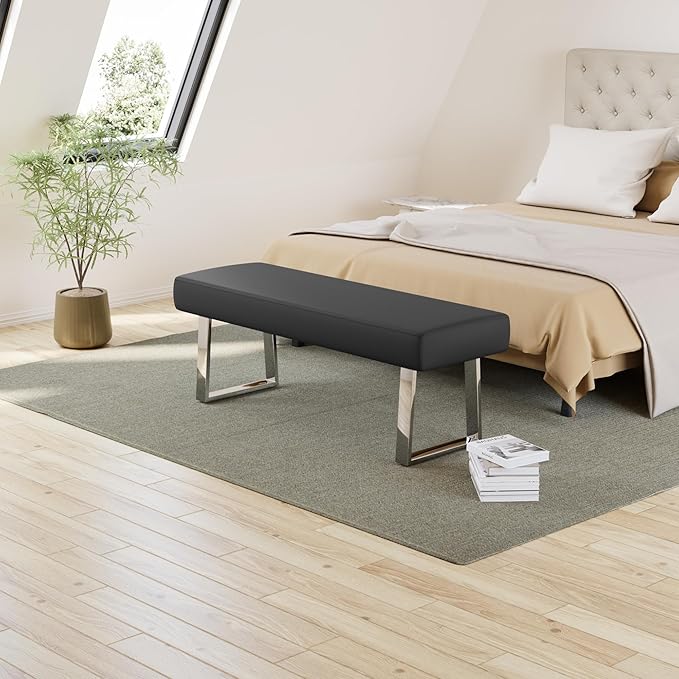 JIEXI Bedroom Bench Bed end upholstered Bench Indoor Corner Small Footstool with Metal Legs, for Kitchen entryway Dining Room and Living Room Window