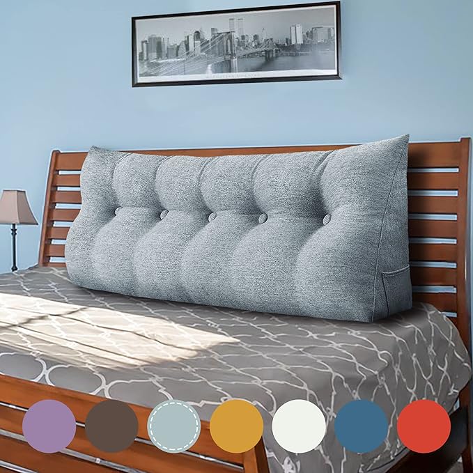 homecozy Wedge Headboard Pillow Dorm Room Reading Pillow Back Support for Sitting Up in Bed Bolster Lumbar Cushion Body Positioning Bedrest Gifts for Mom Cotton Linen 59in Gray Queen