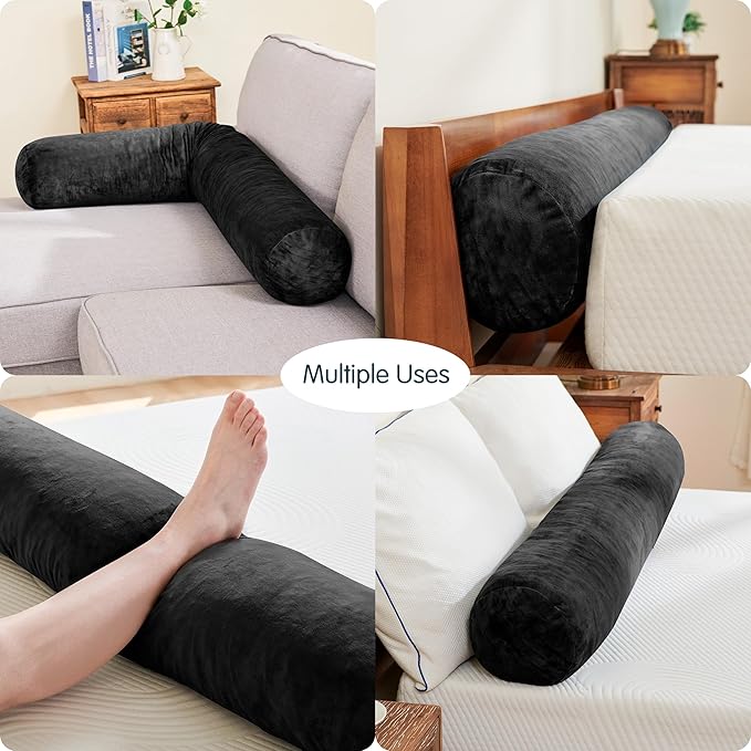 SyMax 7.8"x60" Body Pillow for Queen Bed, Bolster w/Removable Polyester Cover, Headboard Gap Filler Pillow, Black