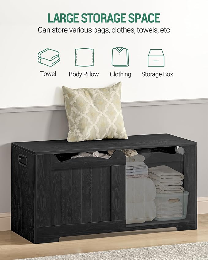 Hzuaneri 39.4" Storage Chest, Storage Bench Trunk with 2 Hinges,Wooden Box, Lift-Top Chest Organizer, Shoe Bench for Entryway, Bedroom, Living Room, Black SB01004X