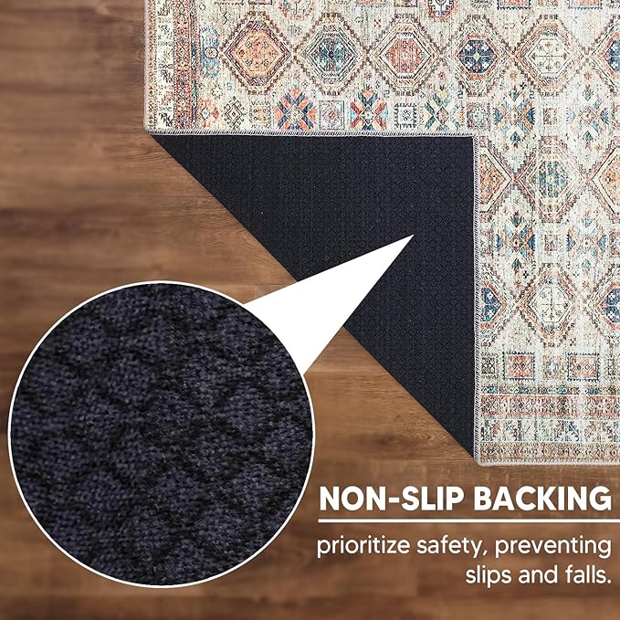 Keen Home Design 10x14 Rug - Machine Washable Area Rug with Non-Slip Backing, Ideal for Living Room, Dining Room, Bedroom - Vintage, Easy Clean, Durable, Low Pile Rug - (9'7" x 14')