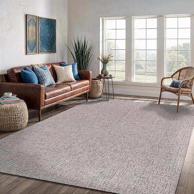 Easy Jute Rug 4x6 Indoor Outdoor Natural Rugs Solid Fiber Rug Woven Area Rug Boho Easy Clean Inside Carpet for Living Room Bedroom Dining Room Hallway or Outdoor Patio Porch (4 X 6 Silver)