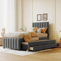 Twin Size Bed Frame with Trundle Bed and Storage Drawers,Linen Upholstered Bed Frame,Twin Size Trundle Bed with Adjustable Headboard,Upholstered Platform Bed Twin for Kids Teens Adults,Gray