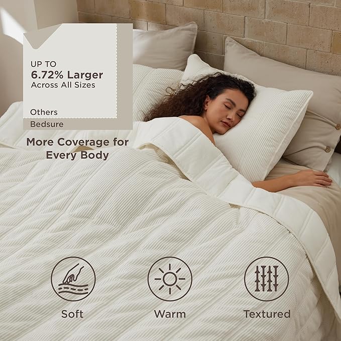 Bedsure Luxury Velvet Quilt Queen Size - Lightweight Velvet Ivory Fluffy Comforter Set, Oversized Corduroy Bedspread Coverlet Winter Bedding Set, Pet-Friendly, Tear-Resistant, Ultra-Soft, 90"x96"