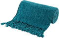 BATTILO HOME Teal Blue Throw Blanket for Couch, Bed, Sofa - Soft Cozy Chenille Throw Blanket with Fringe Tassels, Lightweight Turquoise Green Knit Throw for Home Decor, 50"x60"