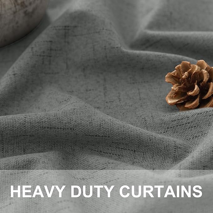 Linen Textured Black Out Blinds for Window 45 Inch Length 2 Panel Modern Farmhouse Kitchen Curtain Small Blackout Short Half Curtain for Nursery Bedroom Winter Thermal Blocking Charcoal Dark Grey Gray