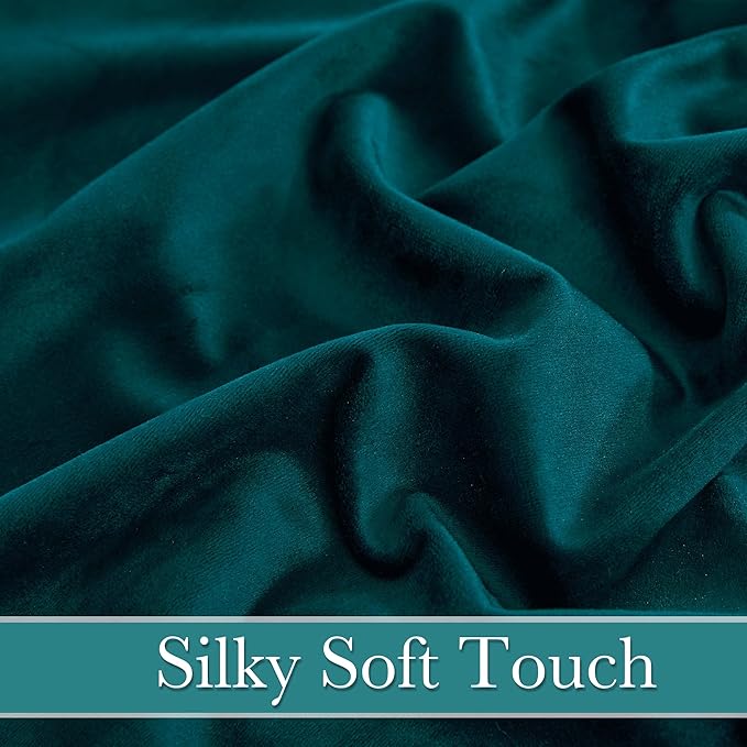 RYB HOME Teal Velvet Curtains 80 inches, Back Tab Soft Fabric Room Darkening Thermal Insulated Luxurious Home Decor Curtains for Living Room Bedroom, W 52" x L 80", 2 Panels Set