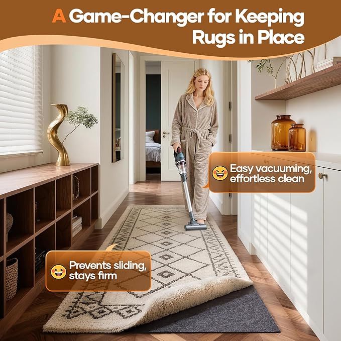 Veken Non Slip Cushioned Runner Rug Pad Gripper 2 x 8 Ft, Felt and Silicone Backing, 1/8 inch Thick Carpet Liner for Hardwood Floors and Finishes, Under Area Rugs Anti Skid Mat, Keep Rugs in Place