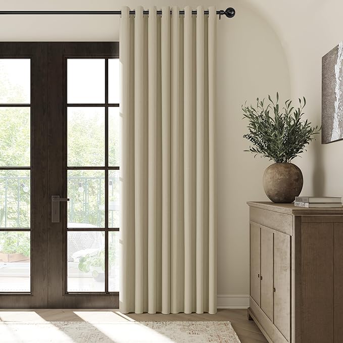ChrisDowa 100% Blackout Linen Curtains, 2 Panels Set Thermal Insulated Room Darkening Curtains for Living Room, Privacy Grommet Window Drapes for Bedroom (Greyish Beige, 52 x 120 Inch)