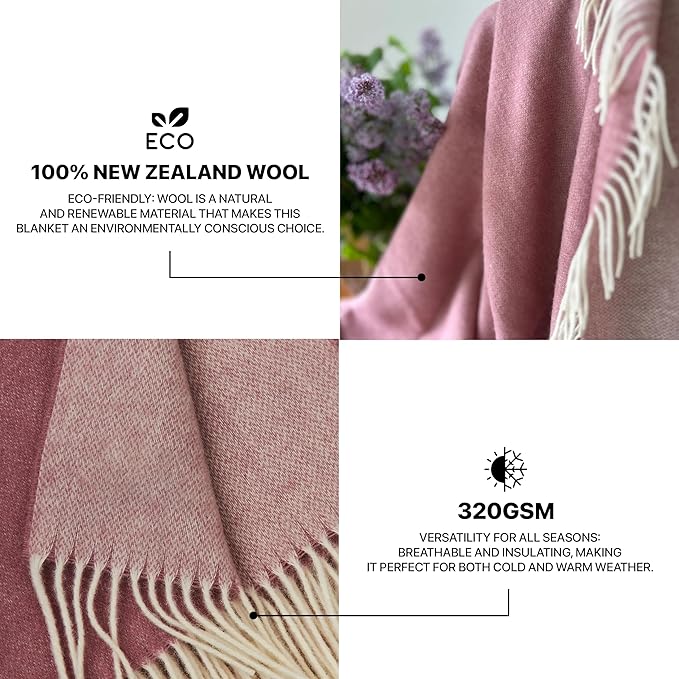 | Wool Blanket/Throw | 100% New Zealand Wool | Perfect for Home and Outdoors | Virgin Wool Throw with Fringes 55"x79"(140 x 200 cm)
