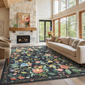 Amada 6x9 Area Rugs, Non-Slip & Low-Profile Living Room Rug with Reinforced Edge Binding, Soft Large Washable Boho Floral Rugs for Living Room, Bedroom, Dining Room
