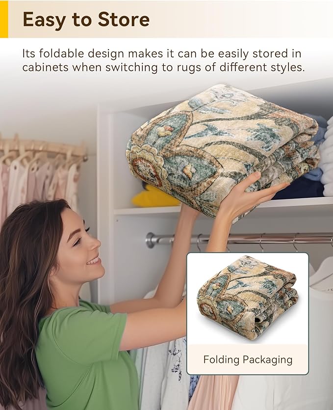 Area Rugs 4ft Washable Non-Slip, Floral Vintage Distress Print Pattern Medallion Carpet for Living Room Bedroom Dining Room, Brick Red Rust Neutral Brown Burnt Orange