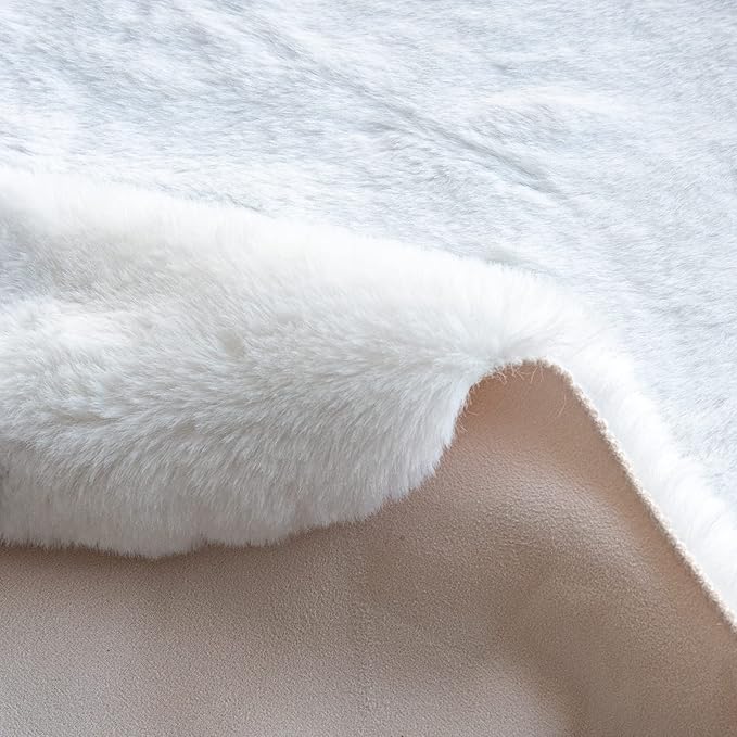 White Faux Fur Round Rug 4ft Fluffy Rabbit Fur Rug Machine Washable Circle Area Rugs for Living Room Bedroom Home Teen Room Nursery Décor