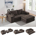 Boneless Sectional Loveseat Couch with Ottoman, Convertible Tufted Button Modular Floor Sleeper Sofa Bed, Comfy Foldable Compression Love Seat Sofa for Living Room, No Assembly, Brown