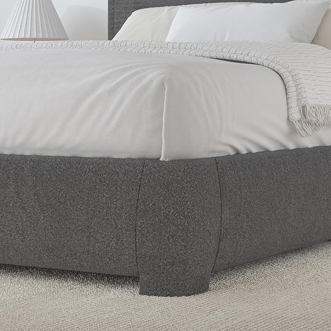 BarnFurin Queen Size Bed Frame, Boucle Upholstered Platform Bed Frame with Headboard, Modern Style, Soft Rounded Corners, No Box Spring Required, Easy Assembly, Dark Grey