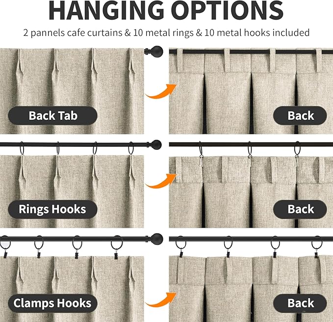 WdFour 24x18 Inch Pinch Pleated Blackout Cafe Curtains - Pack of 2, 100% Light Blocking Back Tab Drapes for Half Windows, Kitchen & Bathroom Short Curtains in Hemp Gray