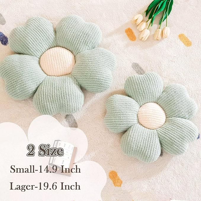 Kcvvcr Flower Throw Pillow, Cute Flower Shaped Pillow Decorative Throw Pillow for Bed Couch, Soft Daisy Pillows Floor Seating Cushion Cushions (19.6 Inch Sage Green)