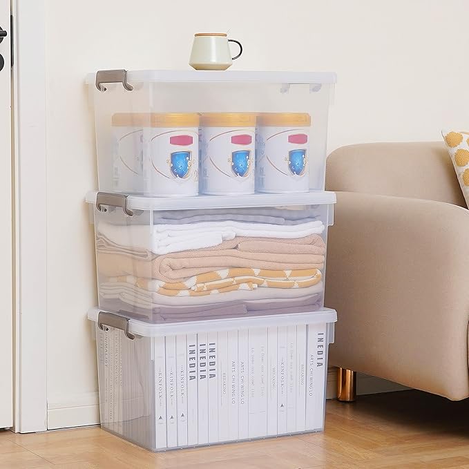 Citylife 48 Qt. Plastic Storage Bins with Lids Large Stackable Storage Containers for Organizing Clear Durable Storage Box, 4 Pack