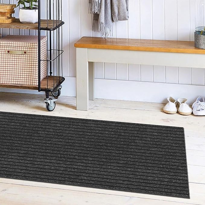 Ottomanson 2' x 6' Hallway Runner with Scraper Pile Extra Durable Non-Slip Rug Mat for Indoor & Outdoor Use - Ideal for Kitchen, Entryway, Patio & Garage - High-Traffic Carpet, Black