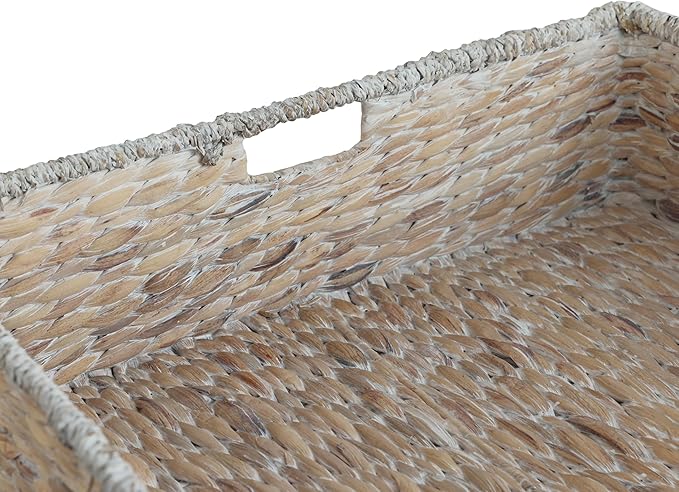 happimess BSK2015D-SET2 Holden 30" Classic Costal Hand-Woven Hyacinth Wicker Under Bed Storage Basket with for Storage and Decoration in Bathroom, Bedroom, Closet, Entryway, White Wash (Set of 2)