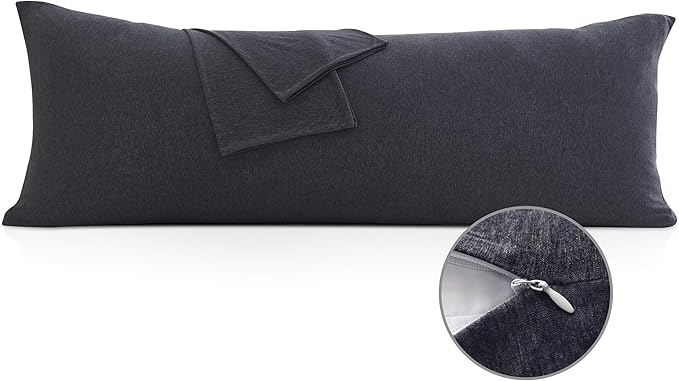Oubonun 100% Jersey Cotton Body Pillow Cover with Zipper - Luxury Soft Removable Pillow Case - Long Fuzzy - Knitted (Dark Grey, 21"X54")