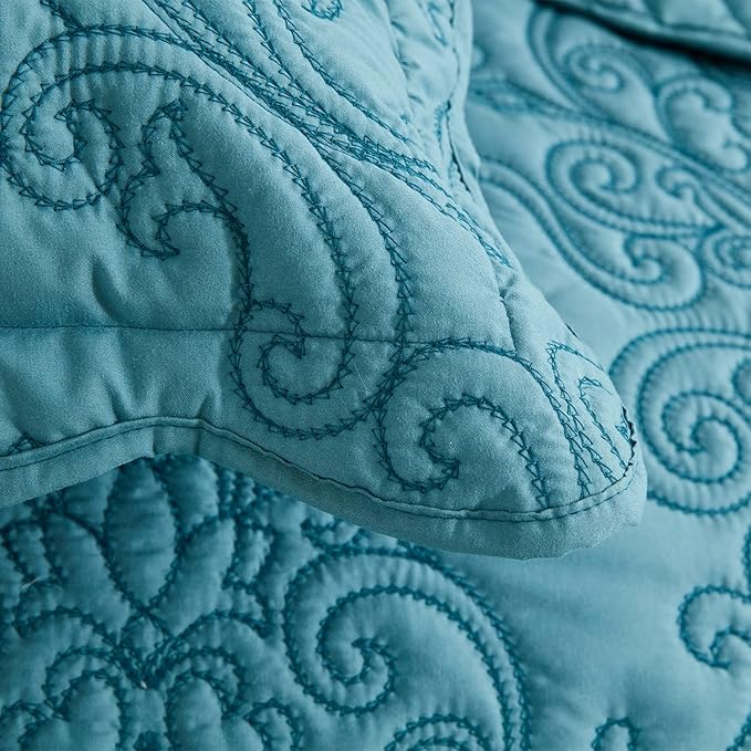 CHIXIN Microfiber King Pillow Shams Set of 2 - Decorative Quilted Pillow Covers - Lagoon - Size (20" x 36")