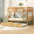 Bellemave Twin Over Twin Bunk Bed with Trundle,Convertible Bunk Beds with Ladder & Safety Guardrails,Twin Size Trundle Bunk Beds for Kids Girls Boys,Natural